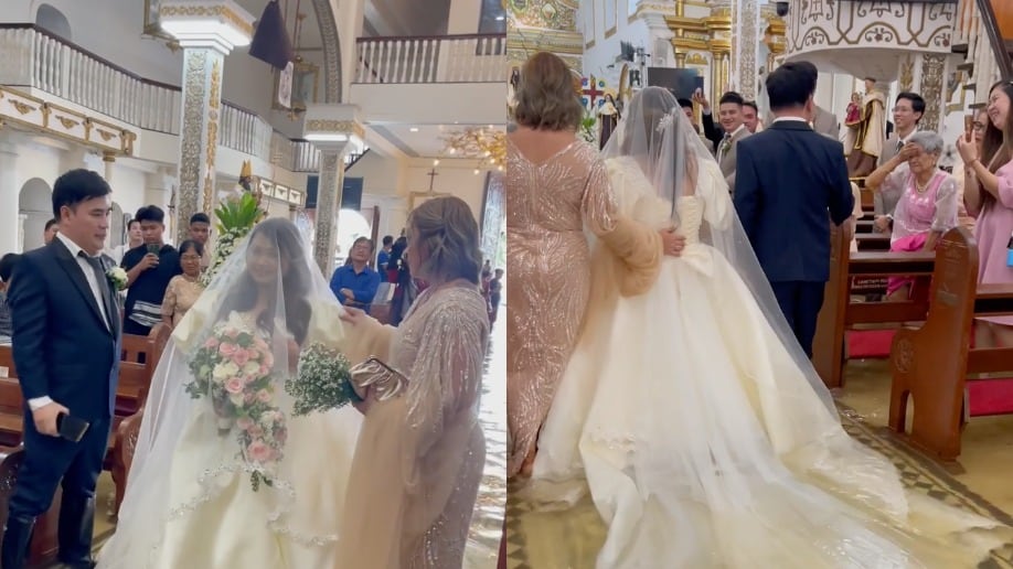 Ni un tifón le arruina la boda a esta novia que llega al altar mojada para casarse (VIDEO)