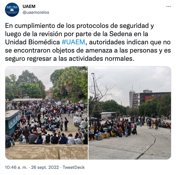 amenaza de bomba en la UAEM de Cuernavaca hoy