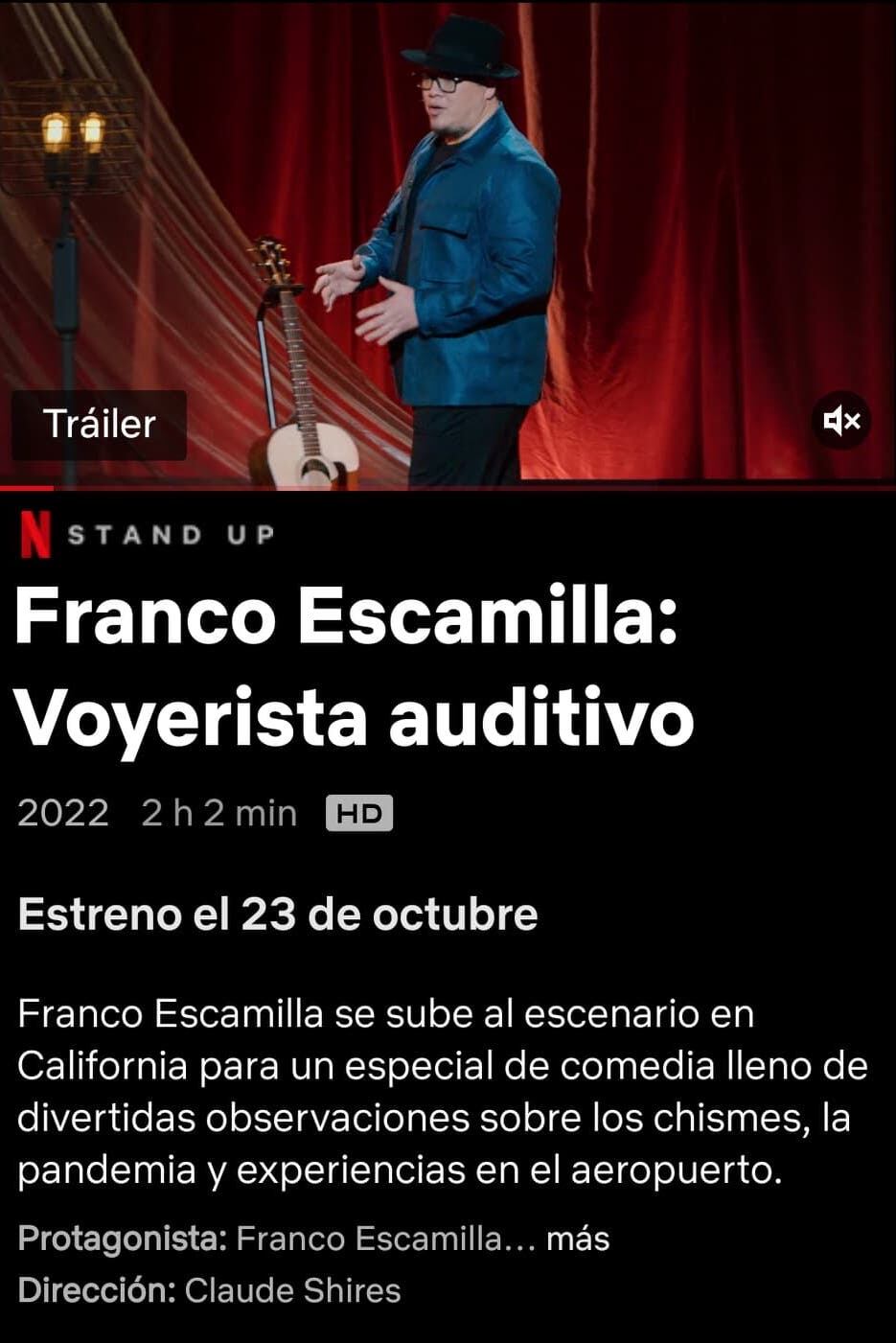 Netflix anunciando 'Voyerista auditivo' el especial de Franco Escamilla.