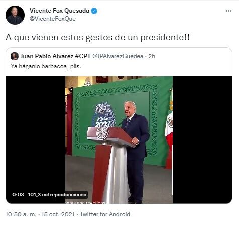 Vicente Fox no entiende por qué AMLO berrió