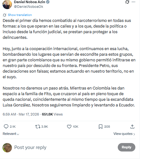 Tensión regional: Petro acusa bombardeos desde Ecuador contra Colombia