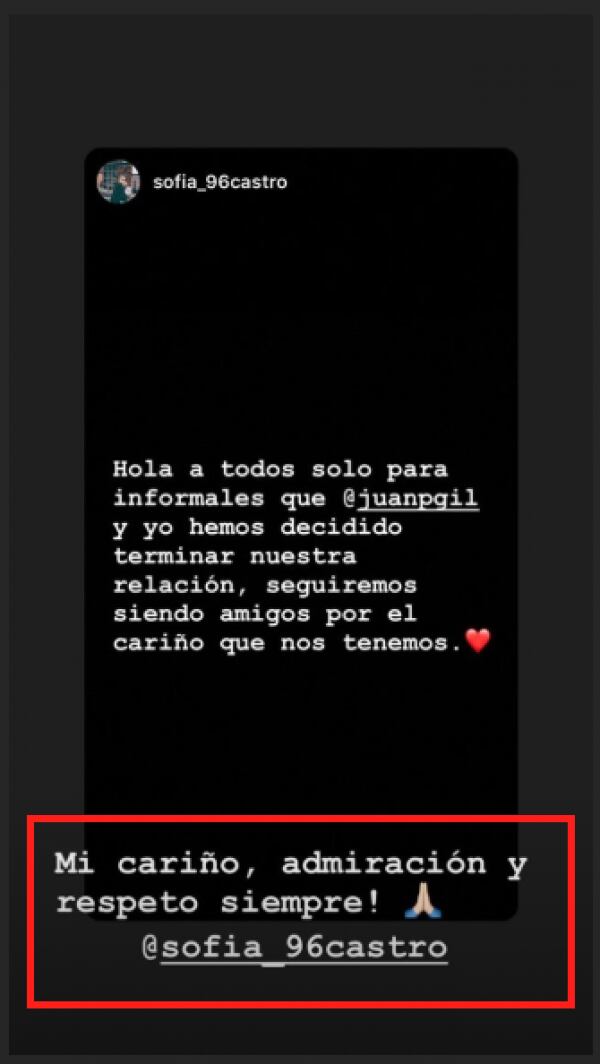 Sofía Castro y Juan Pablo Gil se separan