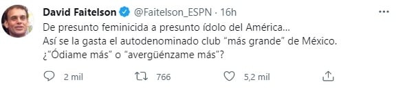 David Faitelson critica al Club América por Renato Ibarra