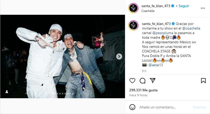 Mensaje de Santa Fe Klan a Peso Pluma