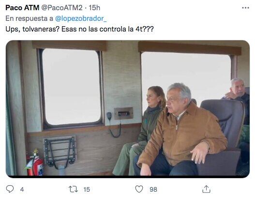 Tuit sobre el recorrido de AMLO en tren