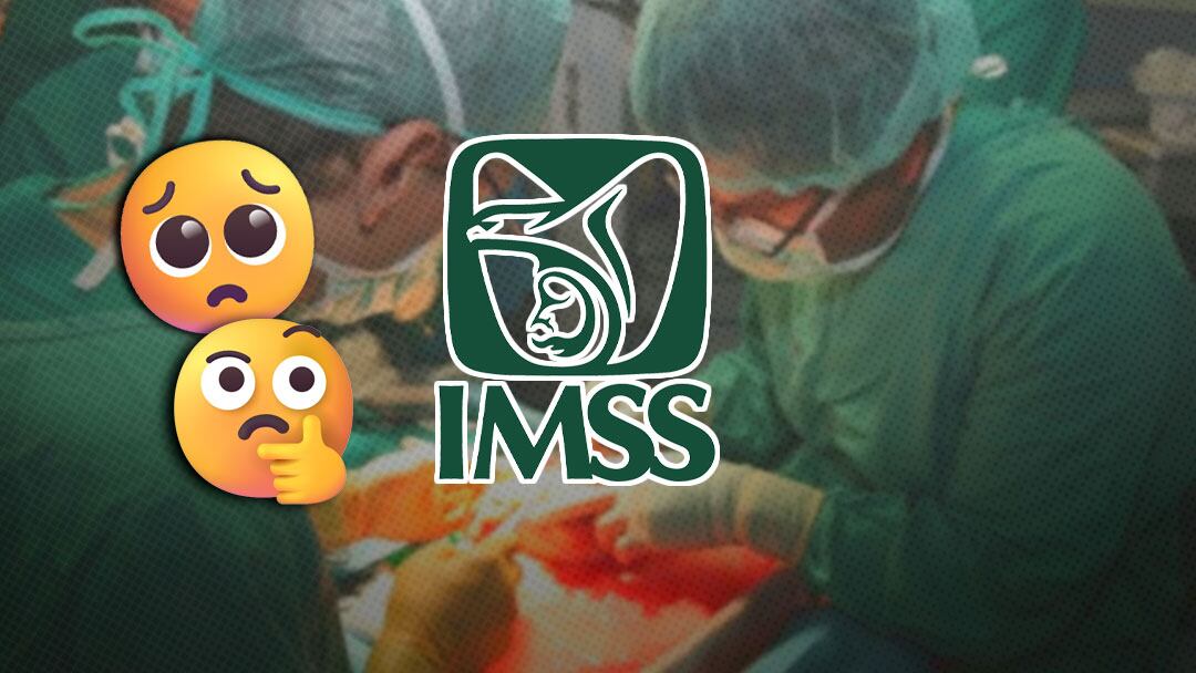 De fondo un trasplante renal, de frente emojis de tristeza, pensamiento y logo del IMSS