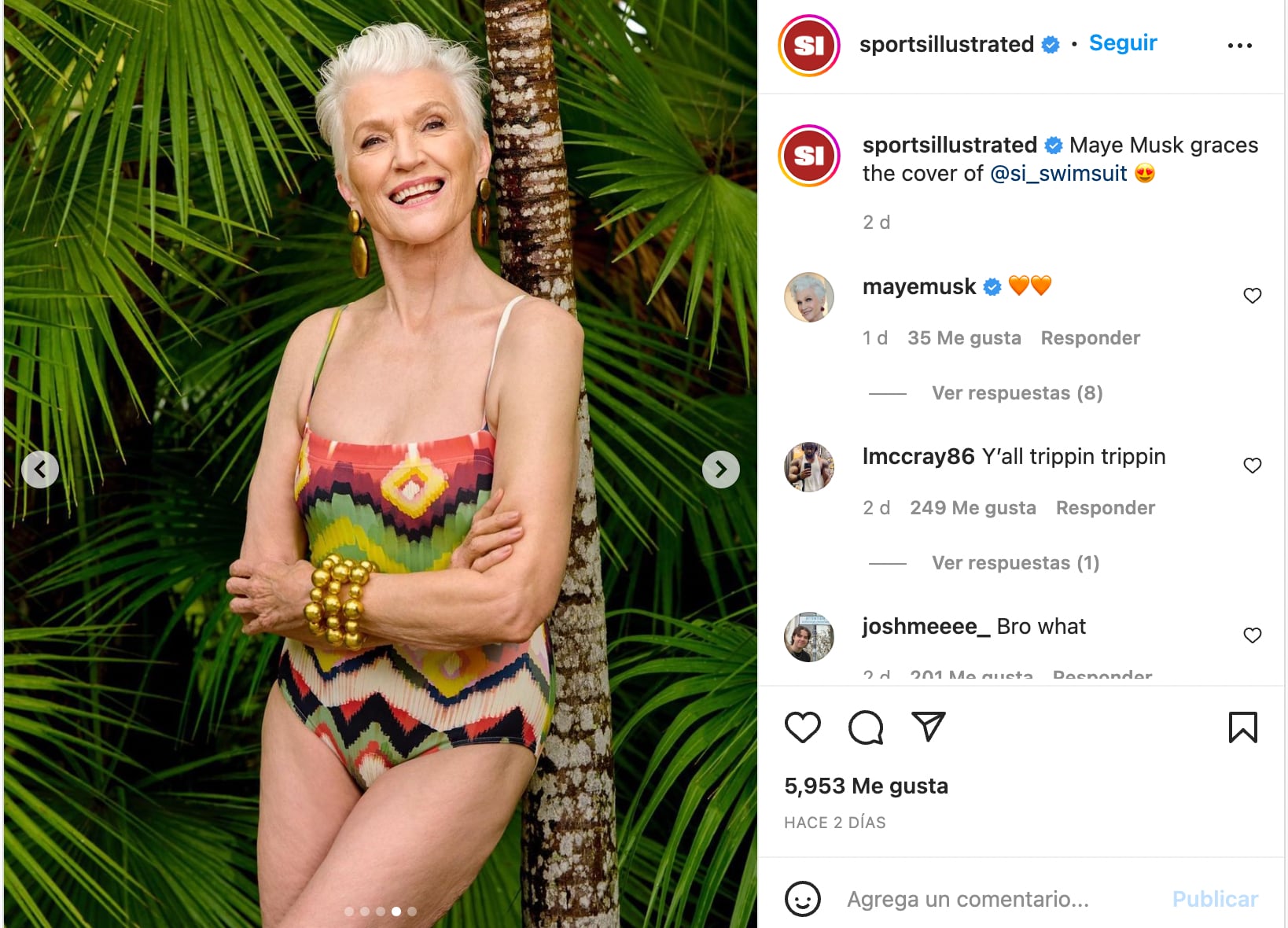 Madre de Elon Musk posando en Bikini