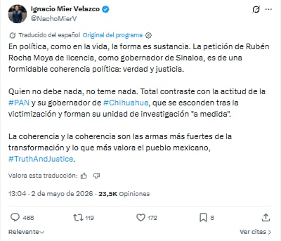 Morena: licencia de Rubén Rocha prueba que hay “cero impunidad”¨