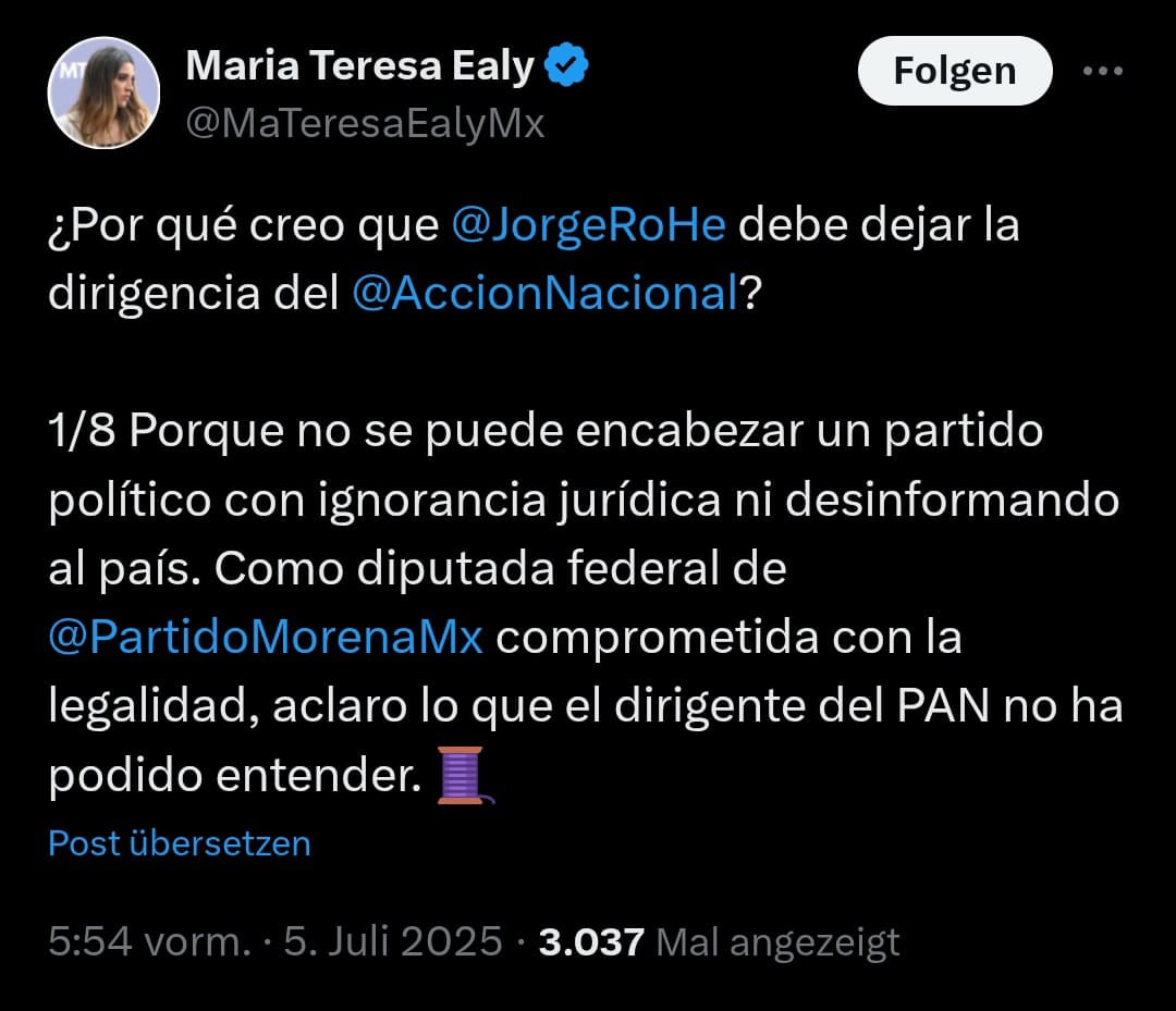 María Teresa Ealy sobre dirigencia del PAN