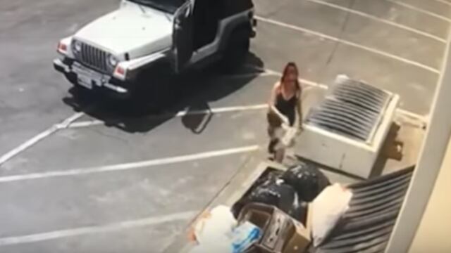 Mujer tirando a cachorros a la basura