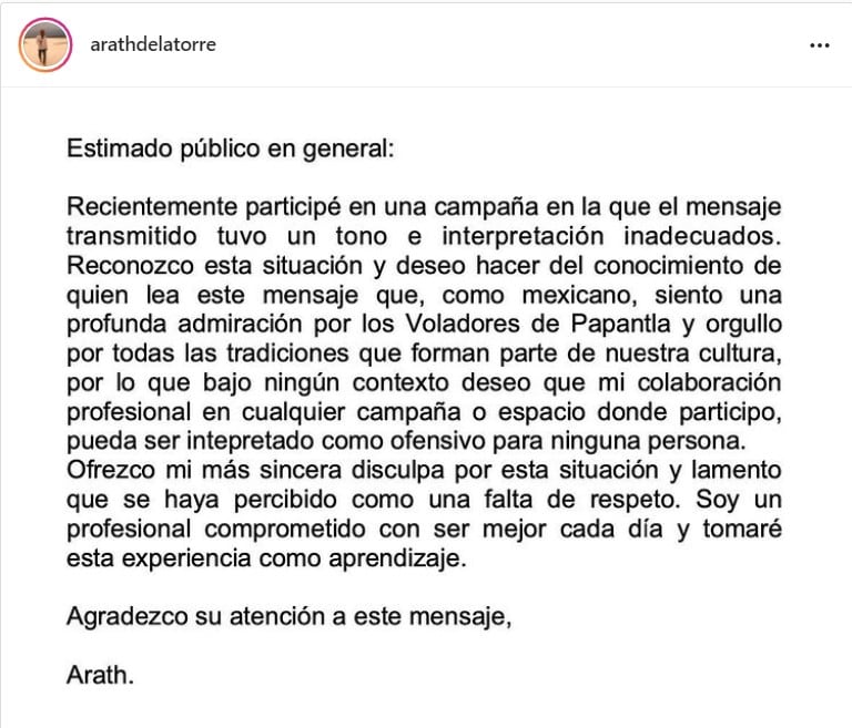 Arath de la Torre ofrece disculpa