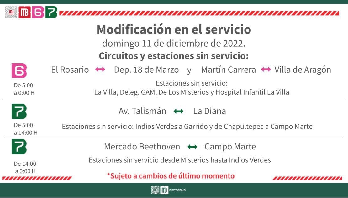 El Metrobús CDMX modificará su servicio y horarios el 11 y 12 de diciembre por e Día de la Virgen