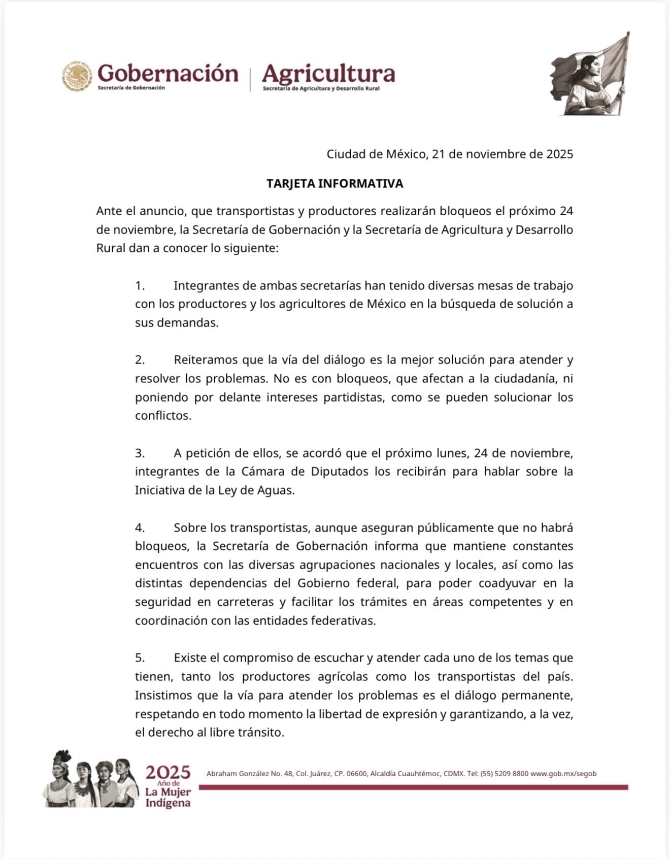 Comunicado acerca del bloqueo de transportistas del 24 de noviembre