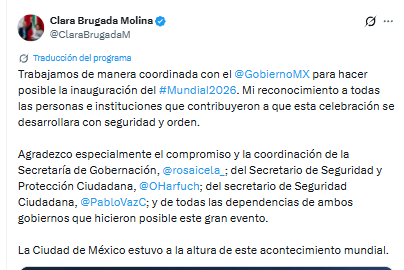 Clara Brugada destaca preparación y organización de la CDMX.