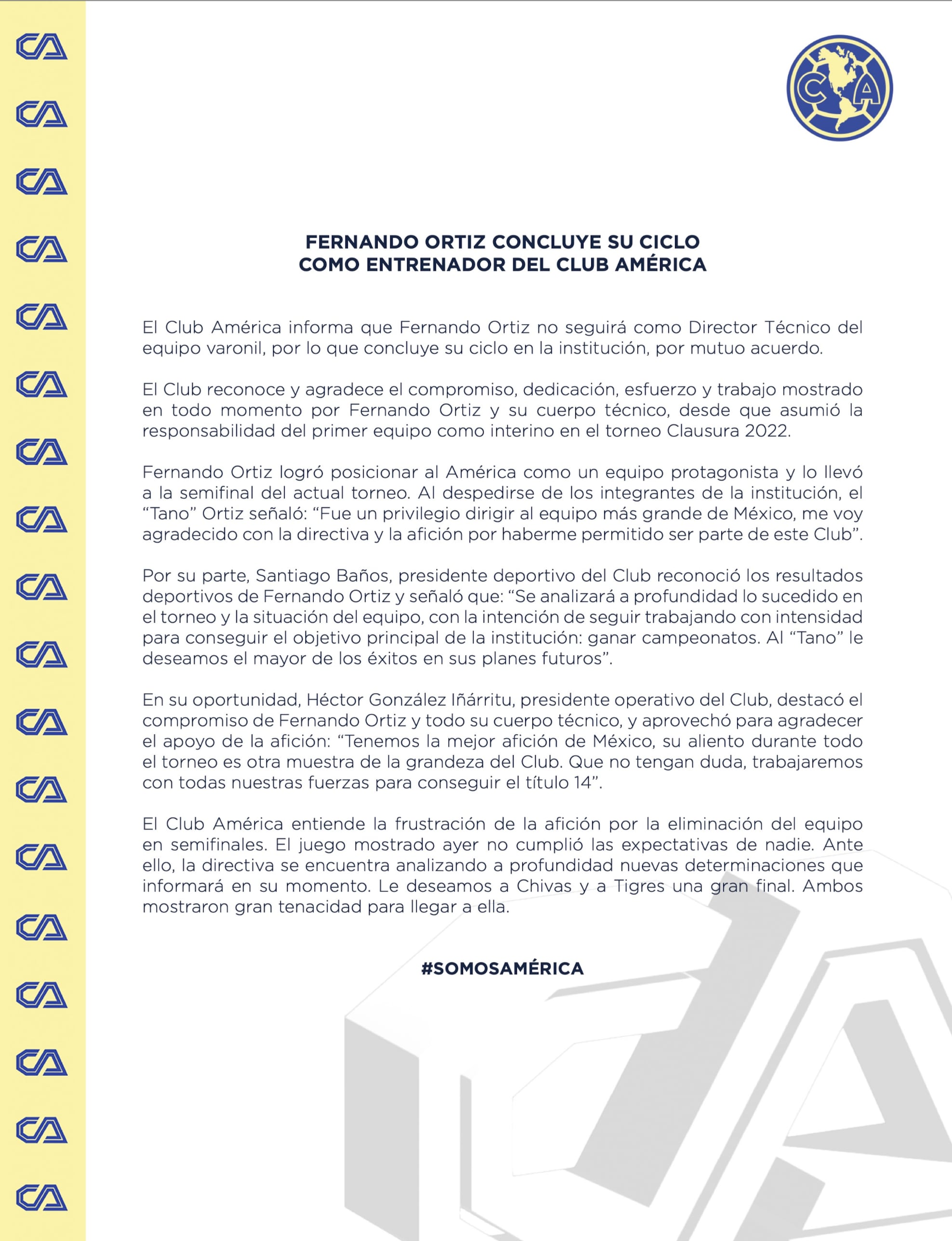 Comunicado Club América