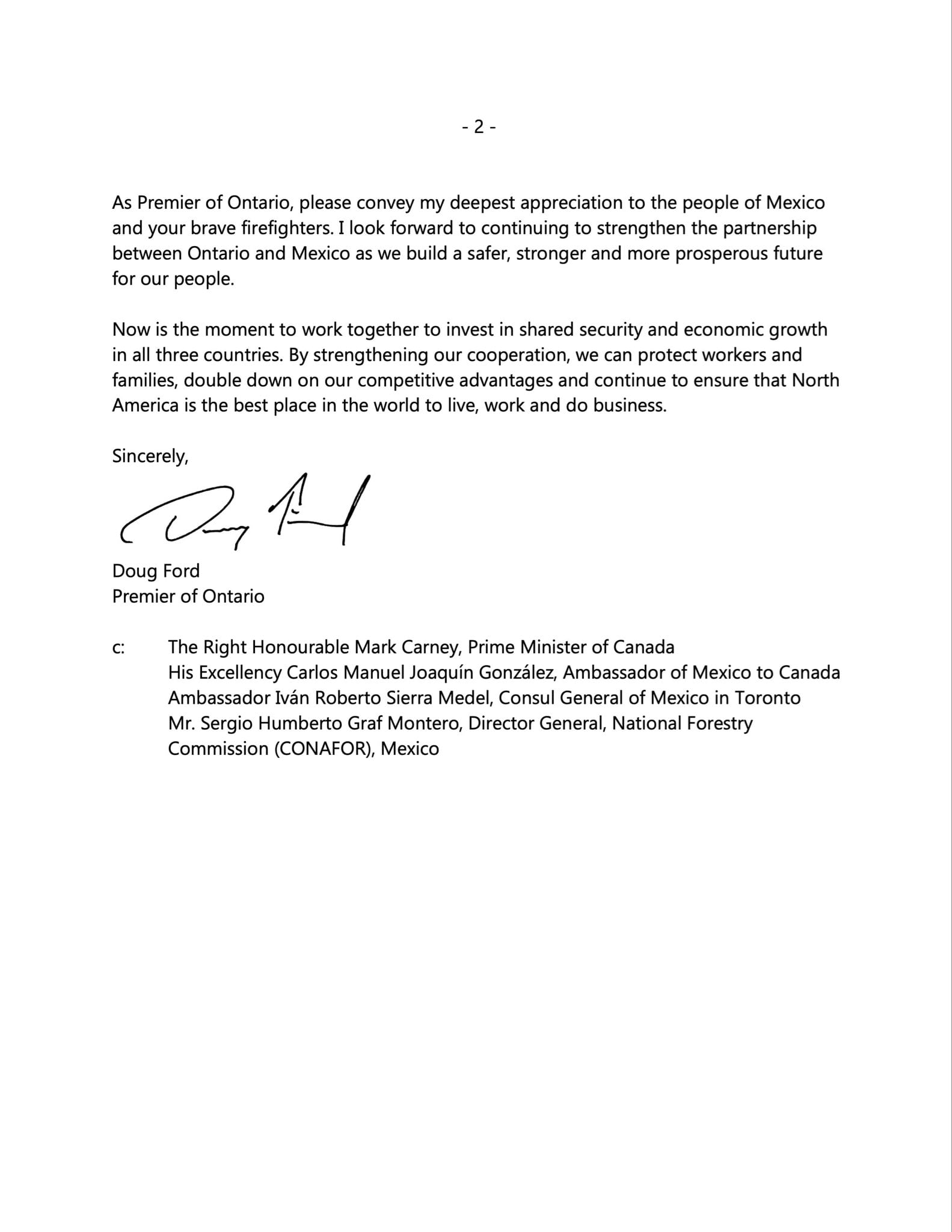 Ontario agradece a Sheinbaum la ayuda de México para enfrentar los incendios forestales