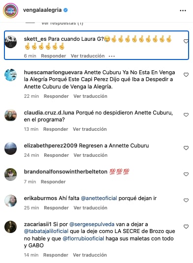 Audiencia de Venga La Alegría lamenta salida de Anette Cuburu