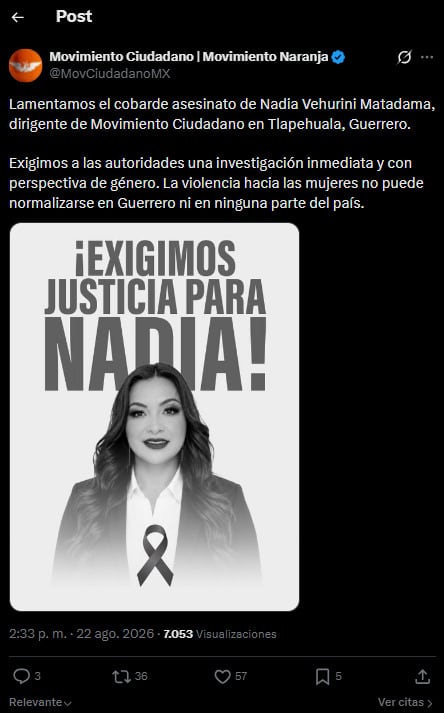 Movimiento Ciudadano por el asesinato de Nadia Vehurini Matadama