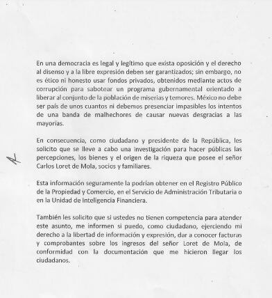 Carta de AMLO al INAI
