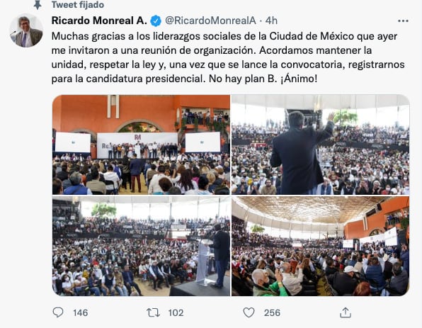 Ricardo Monreal reitera que "no hay plan B"