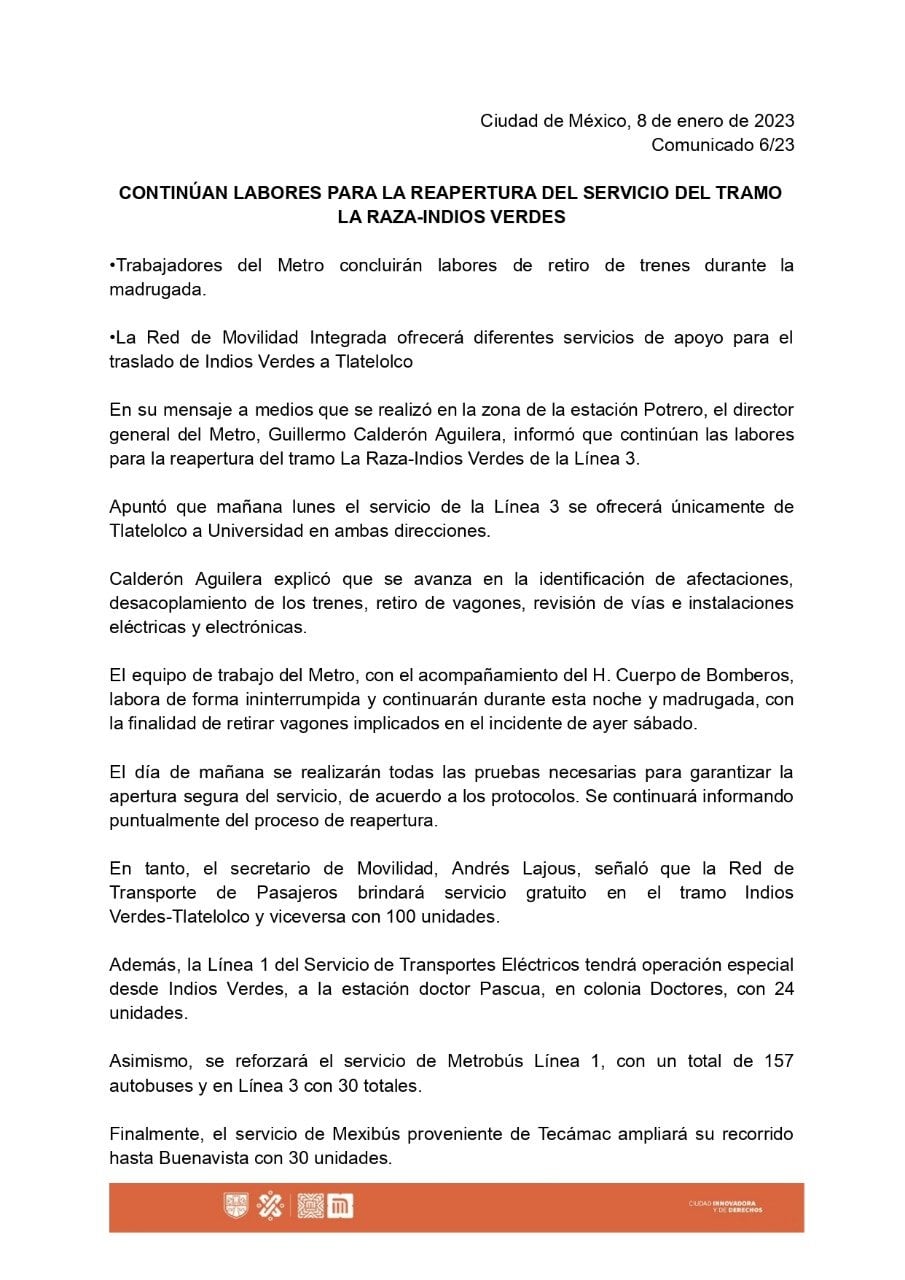 Línea 3 del Metro continúa sin servicio de Indios Verdes a Tlatelolco