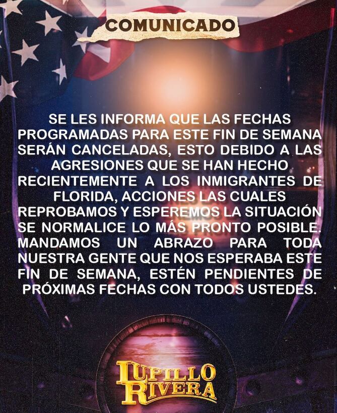 Lupillo Rivera cancela dos conciertos en forma de protesta por Ley Antiinmigrante