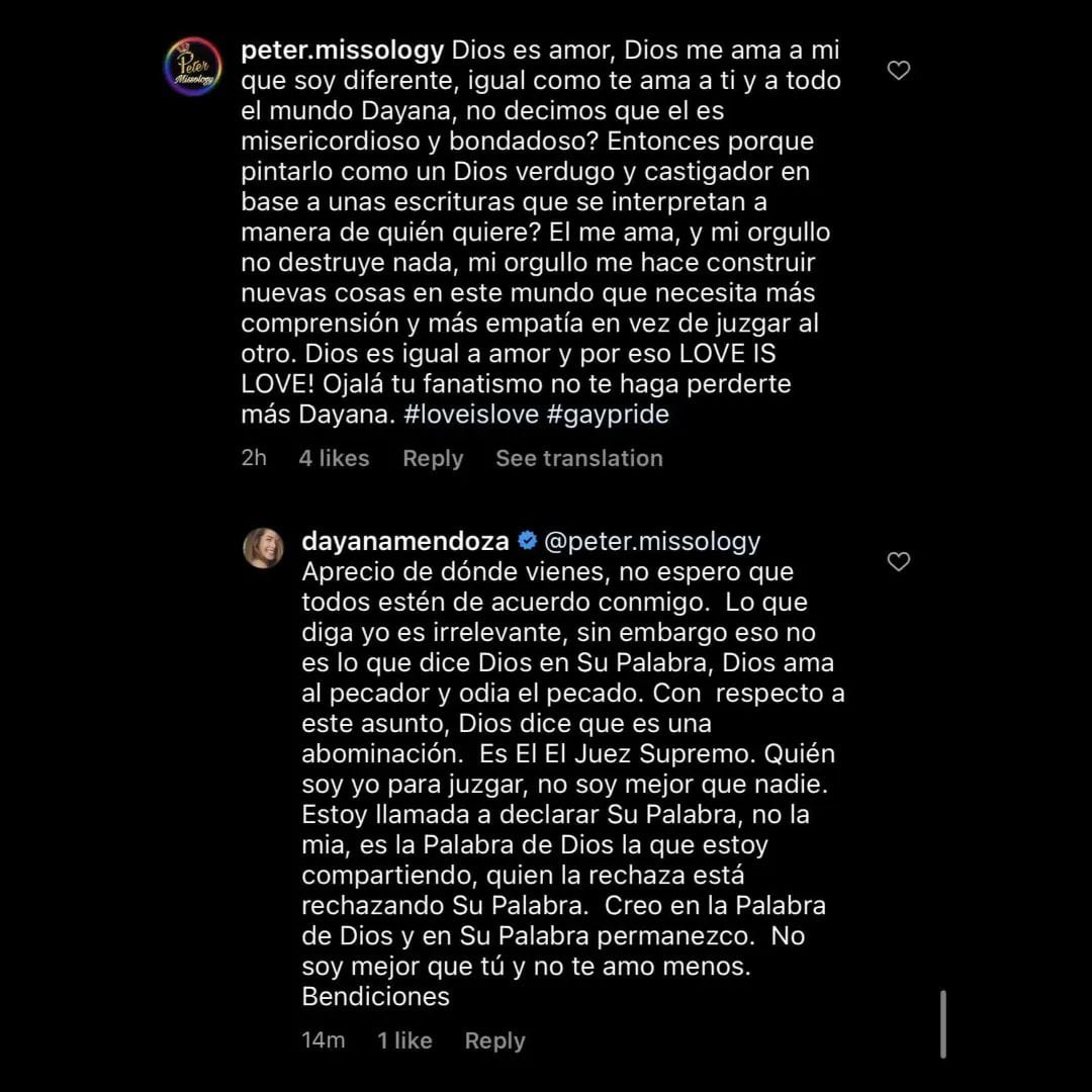 Dayanna Mendoza sobre homosexualidad.
