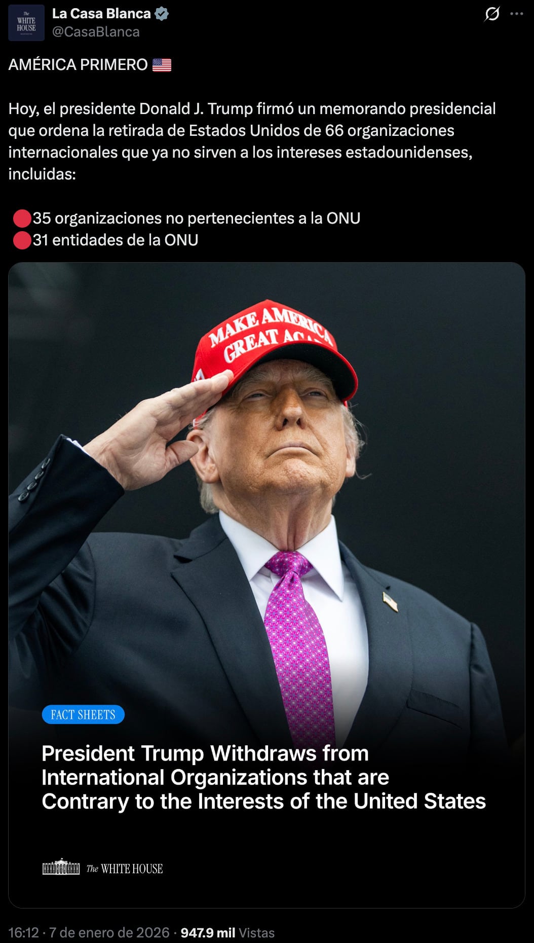 Donald Trump ordena el retiro de 31 organizaciones de la ONU de Estados Unidos