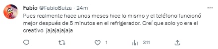 Tuit asegurando que meter el iPhone al congelador si sirve