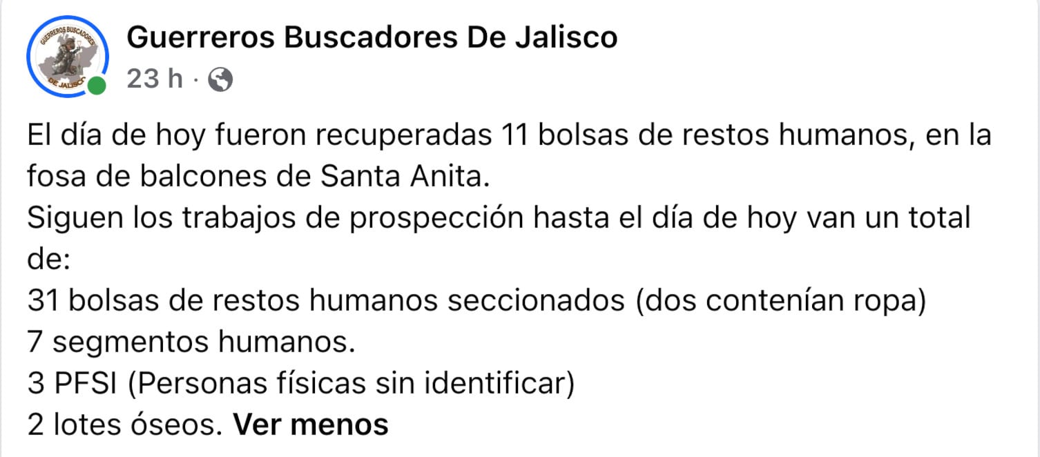 Colectivo de búsqueda suma 31 bolsas con restos humanos en Tlajomulco de Zúñiga