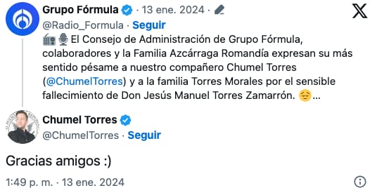 Muere el papá de Chumel Torres