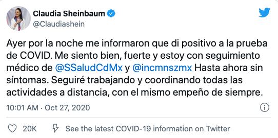 Primer contagio de Covid-19 de Claudia Sheinbaum