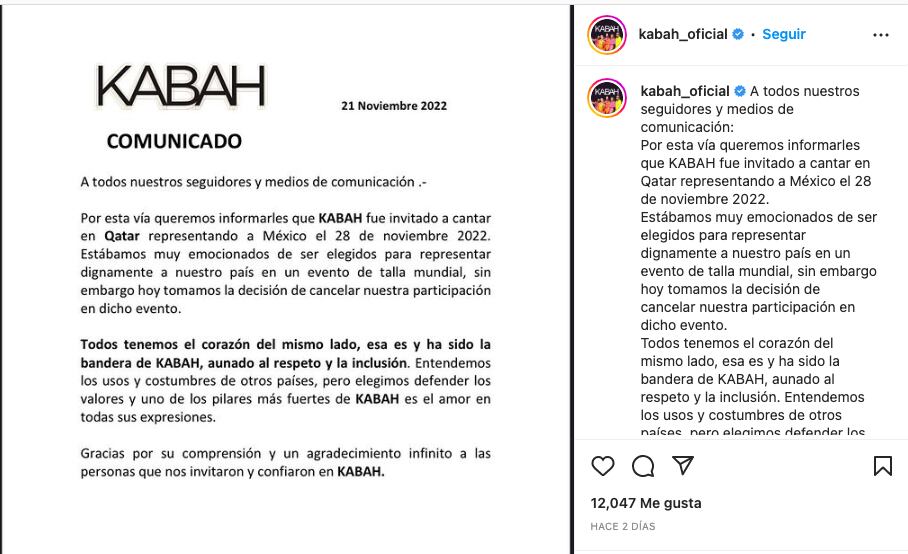 Kabah canceló su presentación en el Mundial de Qatar