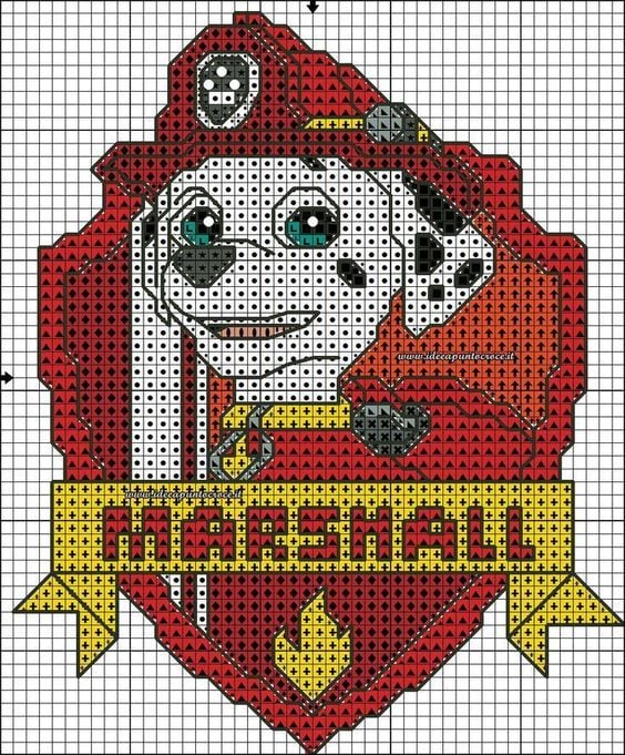 Marshall de Paw Patrol en punto de cruz