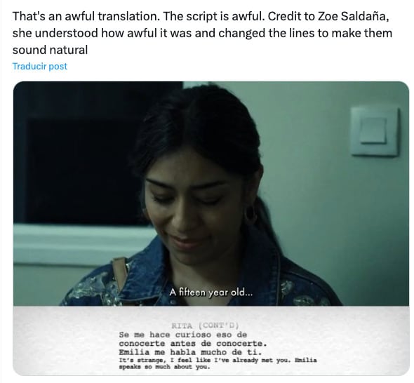 Acusan a Emilia Pérez de usar Google Translate
