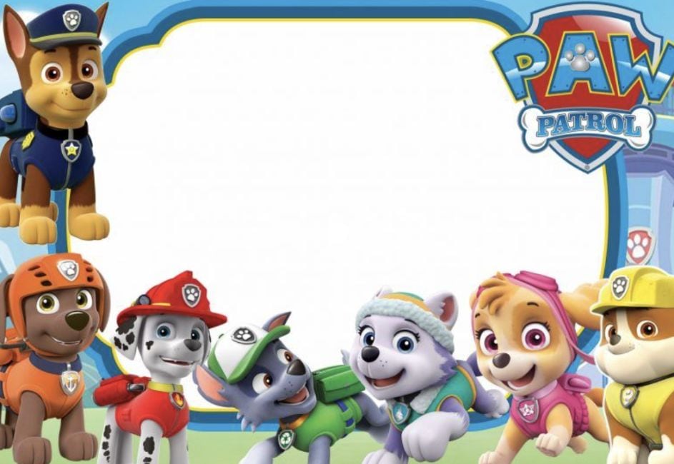 Tarjeta de Paw Patrol de graduación con toda la patrulla