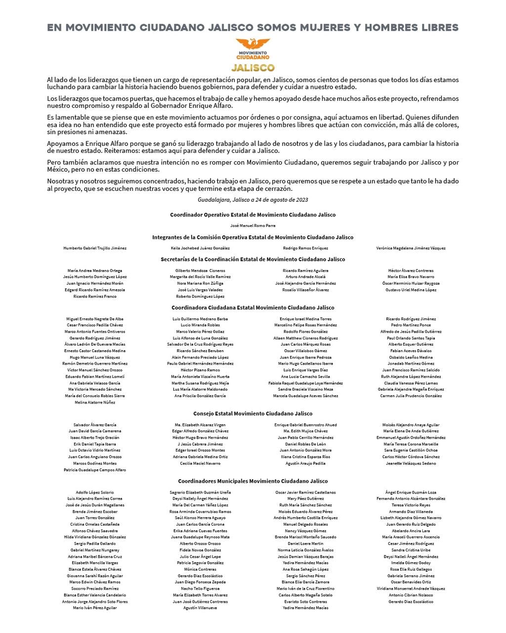 Movimiento Ciudadano Jalisco responde a Dante Delgado; respaldo a Enrique Alfaro es por convicción