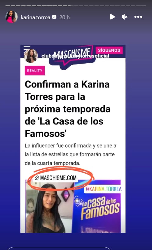 Karina Torres comparte que estaría en La Casa de los Famosos 4