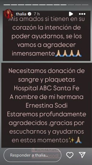 Thalía enciende las alarmas sobre la salud de Ernestina Sodi