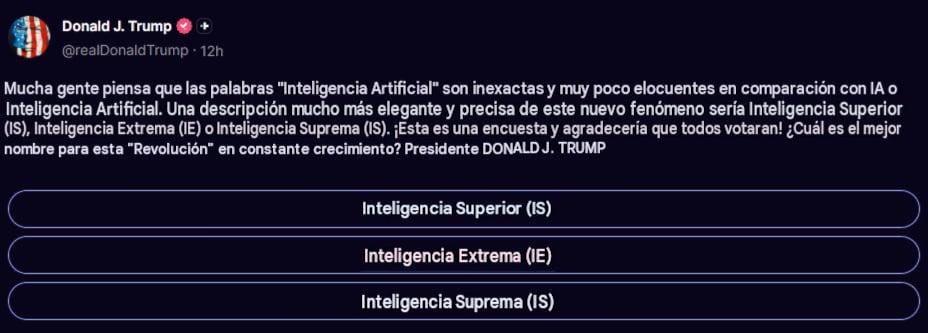 Trump propone renombrar la Inteligencia Artificial; sugiere Superior o Suprema