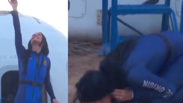 Katy Perry besa el suelo a su llegada del espacio