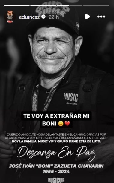 Eduin Caz despide a integrante de Grupo Firme