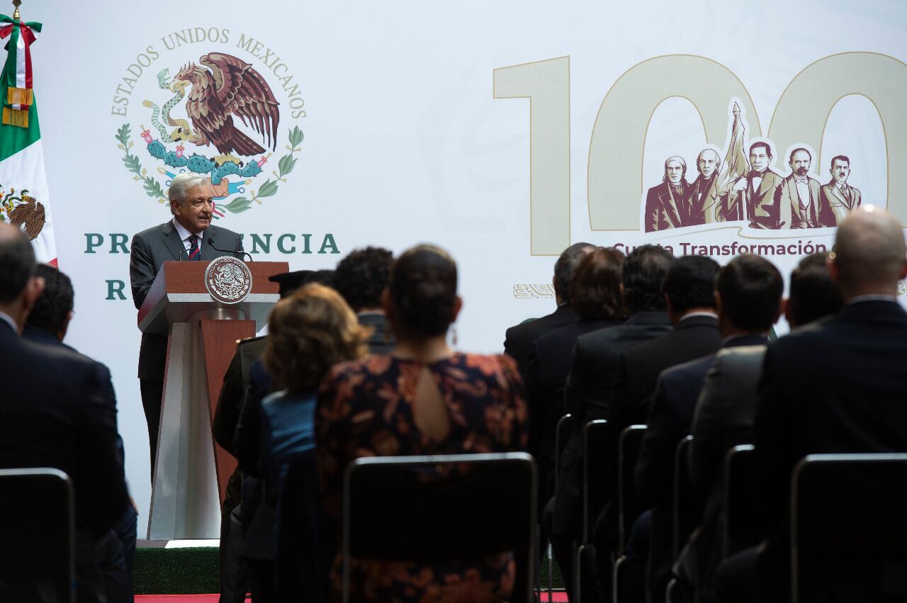 AMLO en su informe por los 100 días de su cuarto año de gobierno