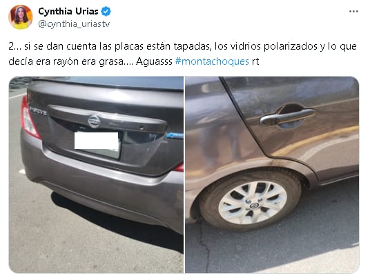 Cynthia Urías casi es víctima de un montachoques y así lo denunció.