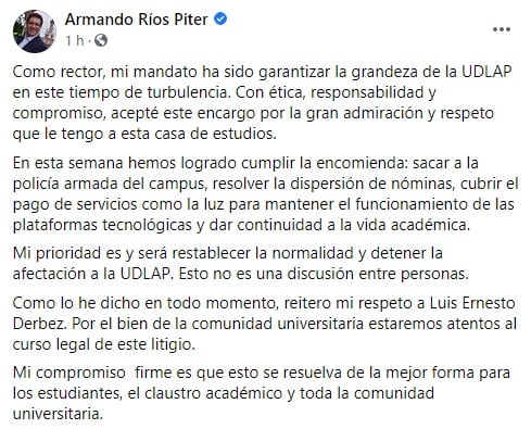 Mensaje de Armando Ríos Piter
