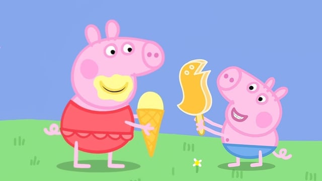 Peppa Pig y George con su paleta de dinosaurio