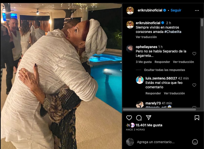 Erik Rubín despide a Isabel Martínez, quien fue su suegra durante 22 años