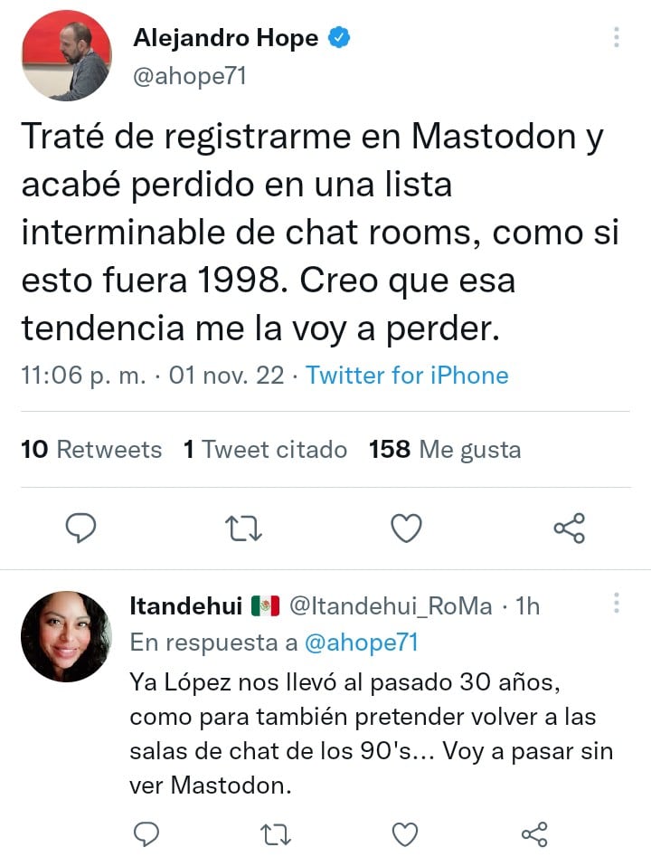Tuit sobre Mastodon