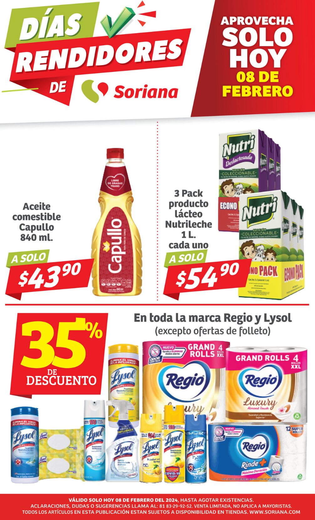 Encontrarás un 35% de descuento en la marca Regio y Lysol en Soriana días rendidores 8 de febrero 2024