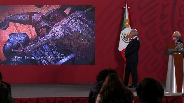 Andrés Manuel López Obrador durante el la conferencia matutina para anunciar el plan para conmemorar los 500 años de la caída de México-Tenochtitlán